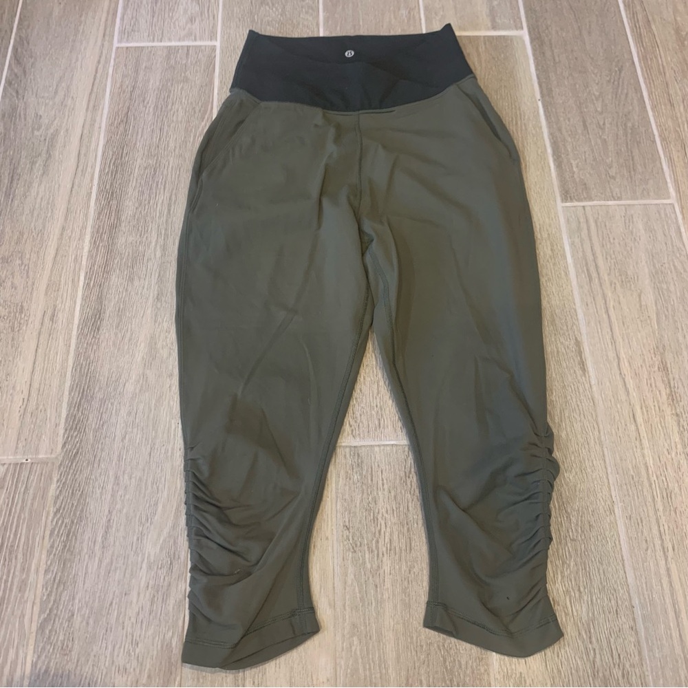 Lululemon Olive Green Cropped Leggings with fold over  Waistband